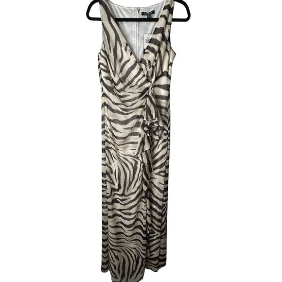 Ralph Lauren Dresses & Skirts - Lauren Ralph Lauren Dress Sz 4 Animal Print Striped Sleeveless V-Neck Wrap Maxi